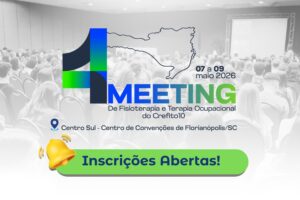 Estão abertas as inscrições para o 4º Meeting de Fisioterapia e Terapia Ocupacional, promovido pelo CREFITO-10. O evento será realizado de 7 a 9 de maio de 2026, no CentroSul, em Florianópolis, e contará com uma programação composta por palestras e oficinas voltadas à atualização e ao aperfeiçoamento profissional. Com participação gratuita, o Meeting se consolida como um dos principais encontros das profissões na região Sul, reunindo profissionais, estudantes e representantes de entidades de diferentes regiões do país. De caráter bienal, o evento tem como proposta promover a atualização de conhecimentos, o diálogo institucional e a troca de experiências, além de fortalecer a integração entre as entidades representativas e a comunidade da Fisioterapia e da Terapia Ocupacional. O 4º Meeting é promovido pelo CREFITO-10, com apoio do COFFITO e de entidades representativas de âmbito nacional da Fisioterapia e da Terapia Ocupacional. A programação completa será divulgada em breve. 🔗 As inscrições já estão abertas e podem ser realizadas pelo site: meetingcrefito10.com.br Participe!